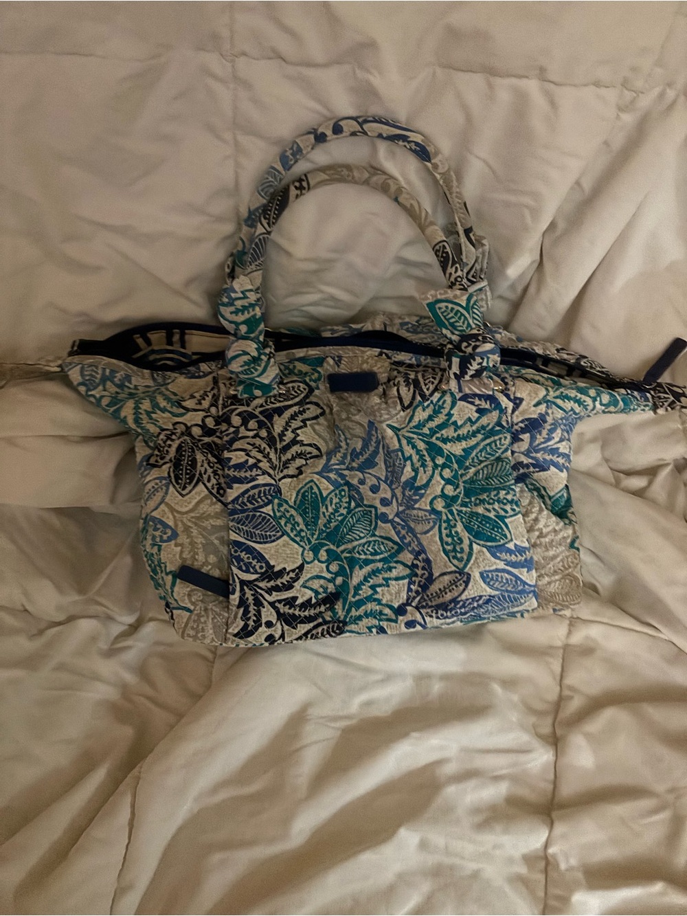 Vera Bradley Teal and Navy Quilted Floral Tote
